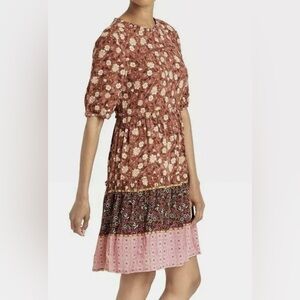 Floral mixed patterned tiered cottage dress